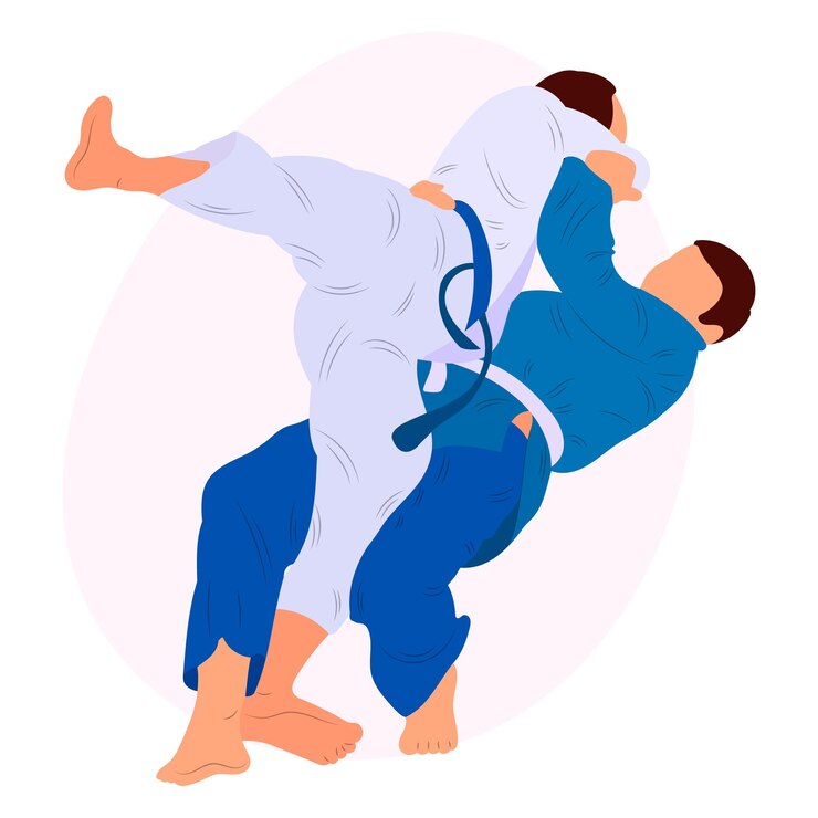 Athlete judoist judoka fighter in a duel fight match Judo sport martial art Flat style