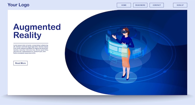 Augmented reality webpage  template with isometric illustration