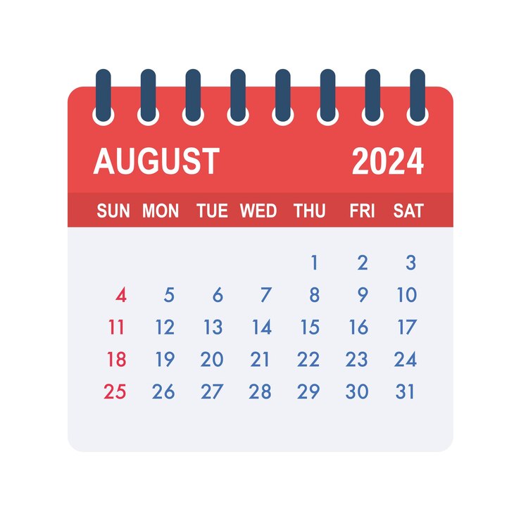 August 2024 Calendar Leaf Calendar 2024 in flat style Vector stock illustration