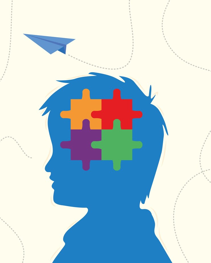 Vector autist boy silhouette with puzzle