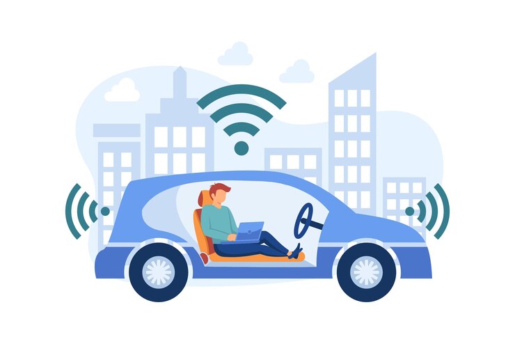 Vector autonomous driving flat modern design illustration