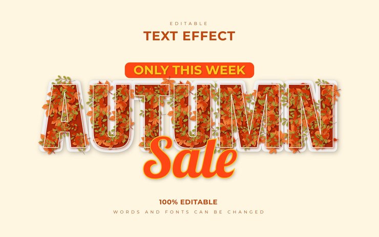 Vector autumn 3d editable text effects with abstract autumn leaves