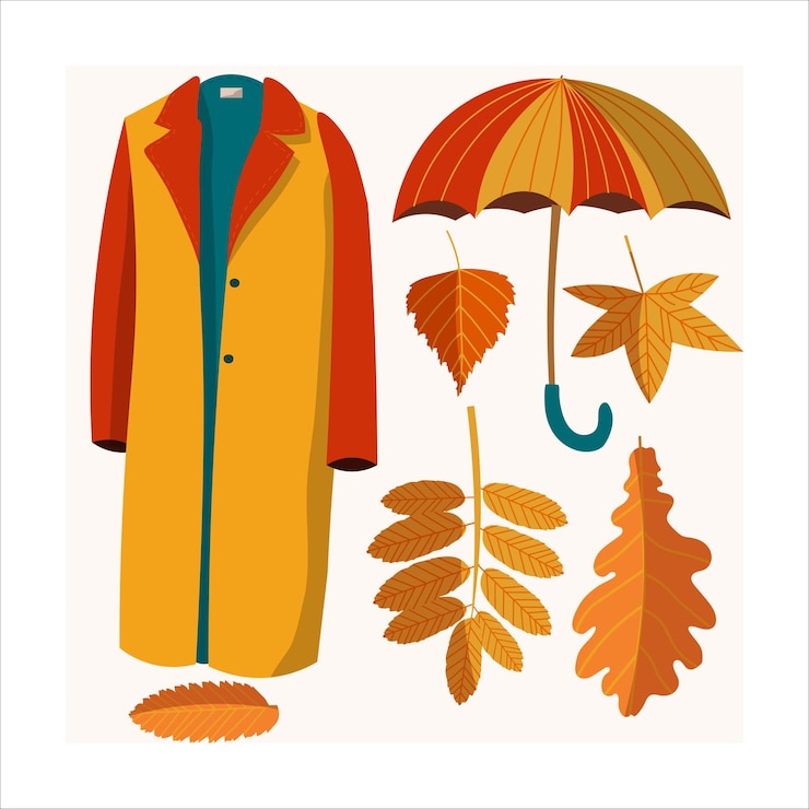 Vector autumn colorful coat and umbrella vector set