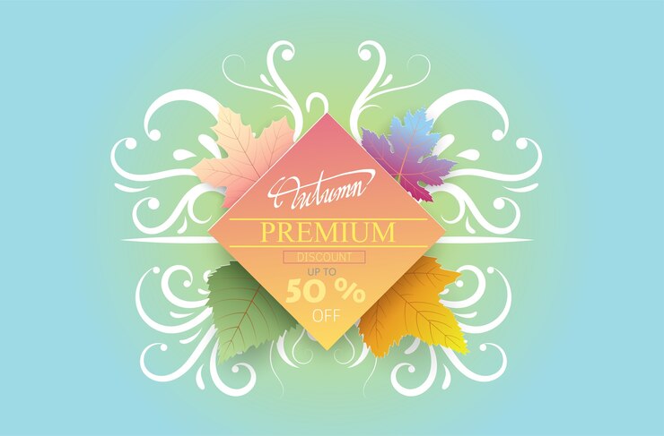 Vector autumn hand writing text on ribbon and leaves floral premium