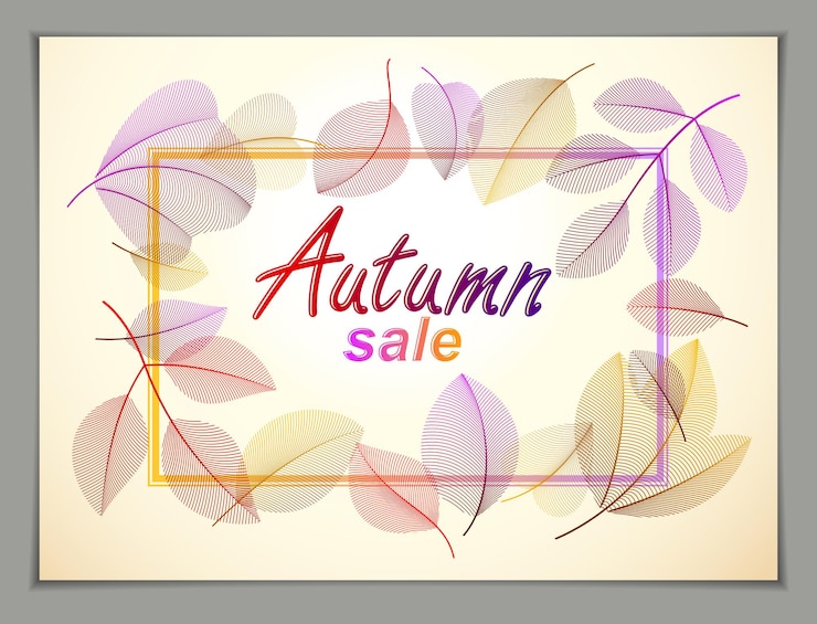 Vector autumn horizontal banner design, vector yellow and red leaves floral beautiful background, autumn sale, advertising poster, brochure or flyer design. stylish classy botanical drawing, environment.