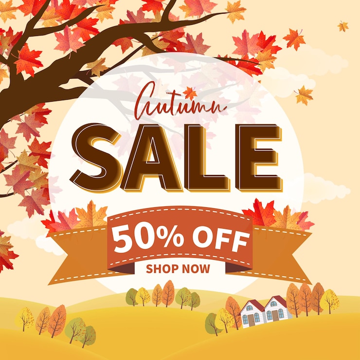 Vector autumn sale template with red maple theme