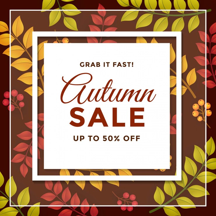 Vector autumn sale with discount promotional template design