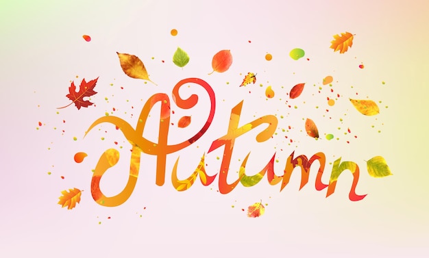 Autumn Text With Blur Background With Gradient Mesh Vector Illustration