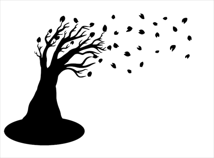 Vector autumn tree silhouette on white background