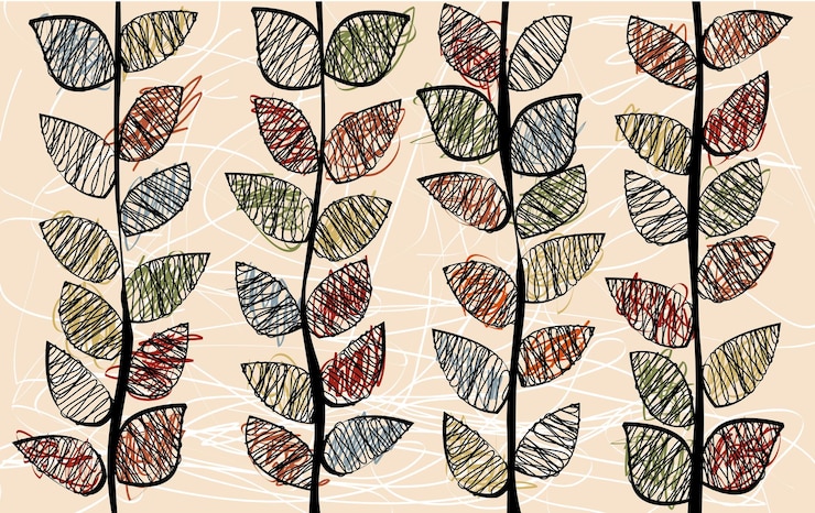 Vector autumnal pattern colorful hand drawn leaves and branches autumn vector background and illustration
