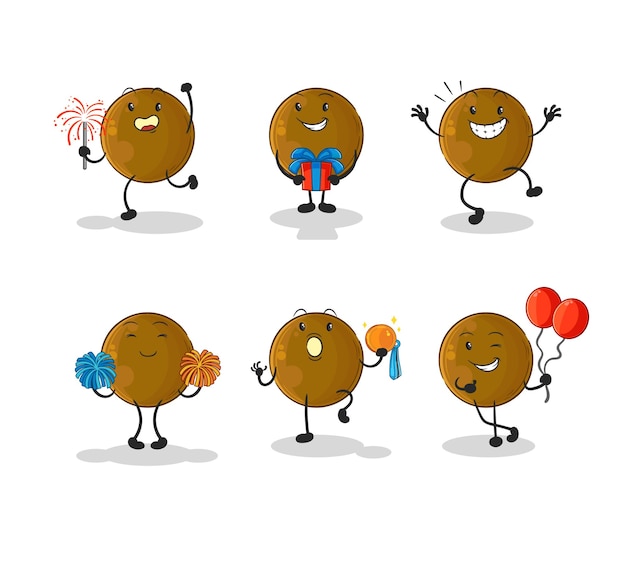 avocado stone celebration set character cartoon mascot vector