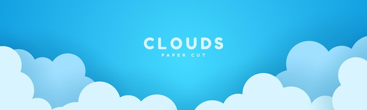 Vector awan berbulu indah dengan latar belakang langit biru gaya potongan kertas