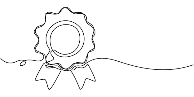 Award badge continuous line art drawn Approval check sign Certificate contour line Vector