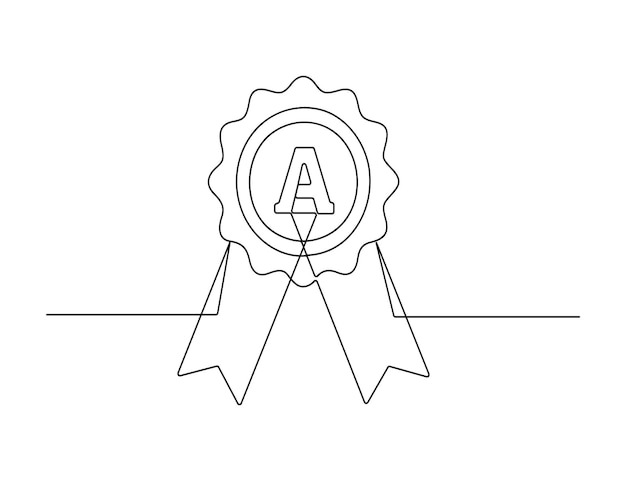 Award badge in one continuous line drawing vector illustration