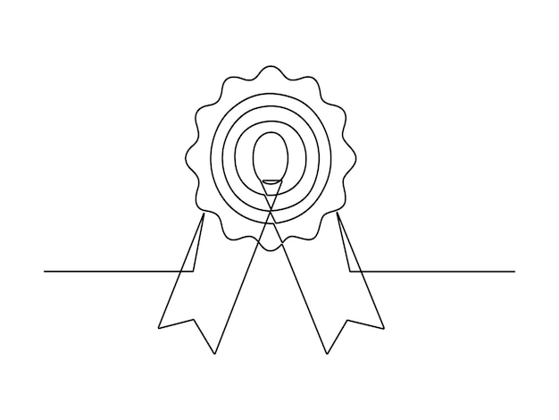 Award badge in one continuous line drawing vector illustration