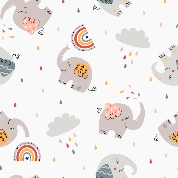 baby seamless pattern with cute elephants