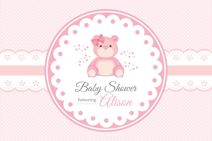 Baby shower backdrop with cute pink bear