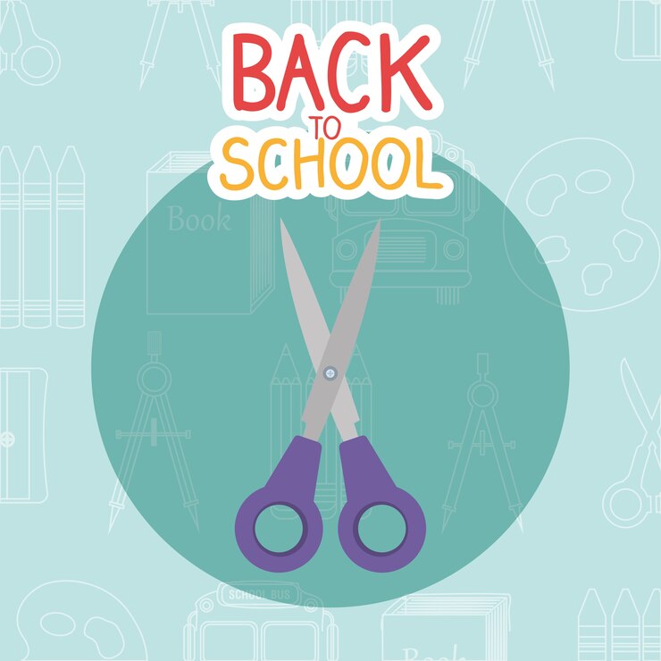 Vector back to school label with scissors