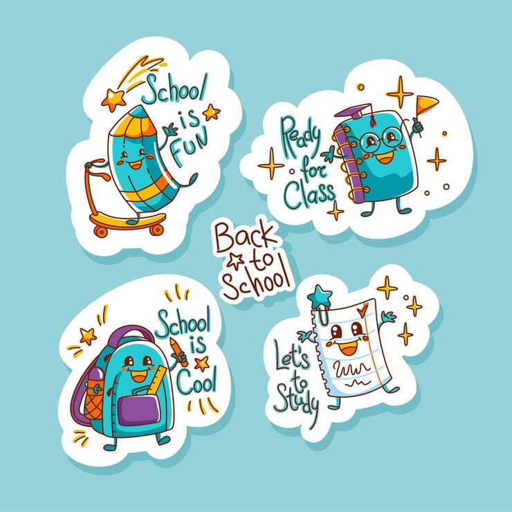 Back to school Stickers funny characters backpack textbook notebook pencil School supplies Ve