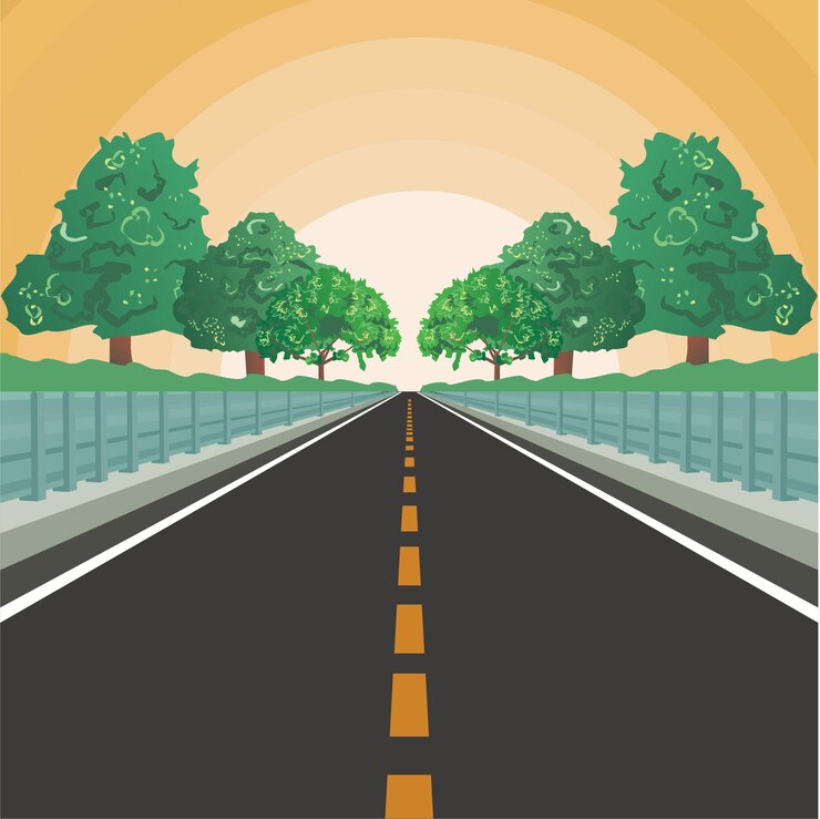 Vector background scene with trees along the road