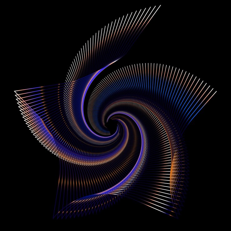 Background with 3D grids and neon bright lights. Abstract blue and purple liquid wavy shapes