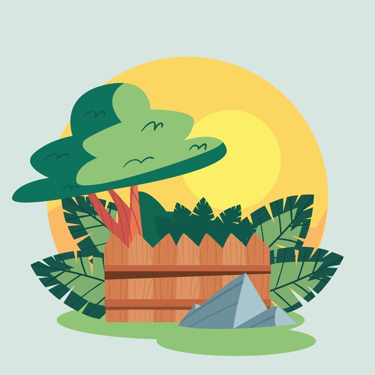 Vector backyard fence and tree scene