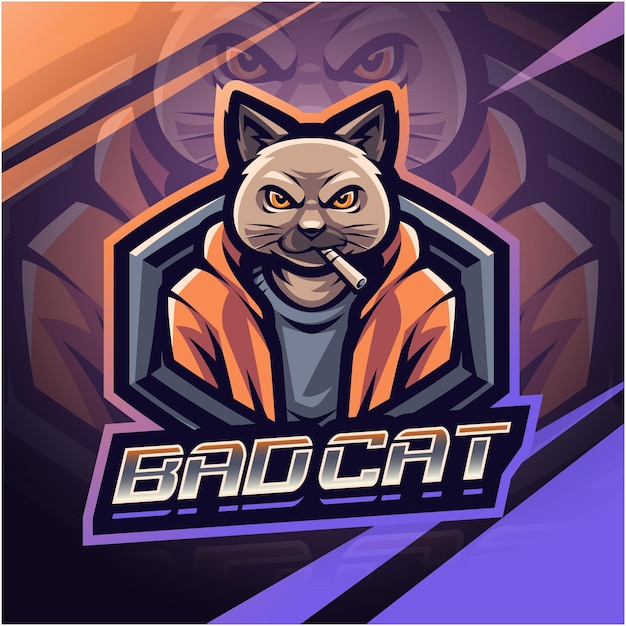Bad cat fighter mascot logo design