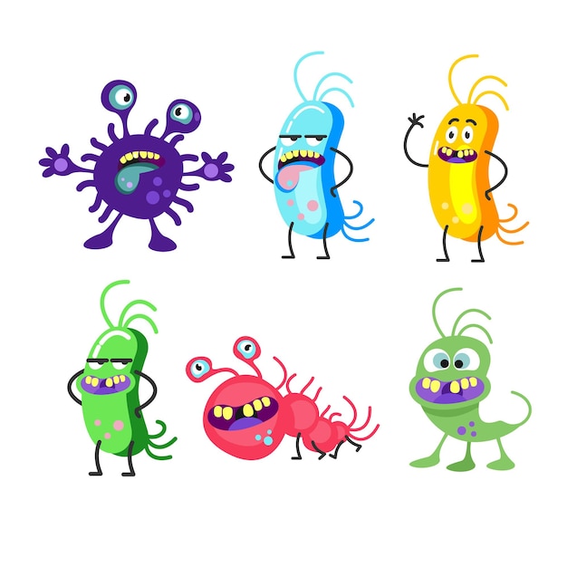 Bad viruses and bacteria. Vector cartoon characters. Isolated on white background.