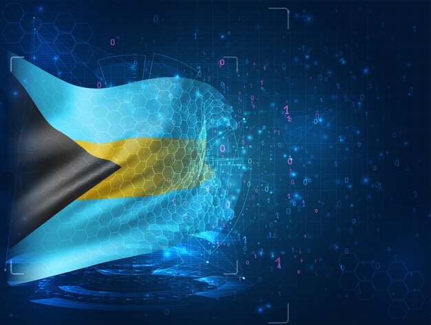bahamas, vector 3d flag on blue background with hud interfaces