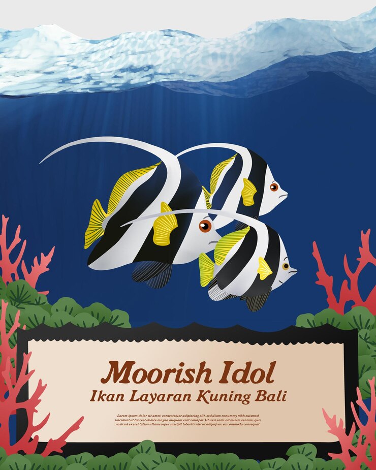 Vector balinese moorish idol fish handdrawn cellshaded illustration