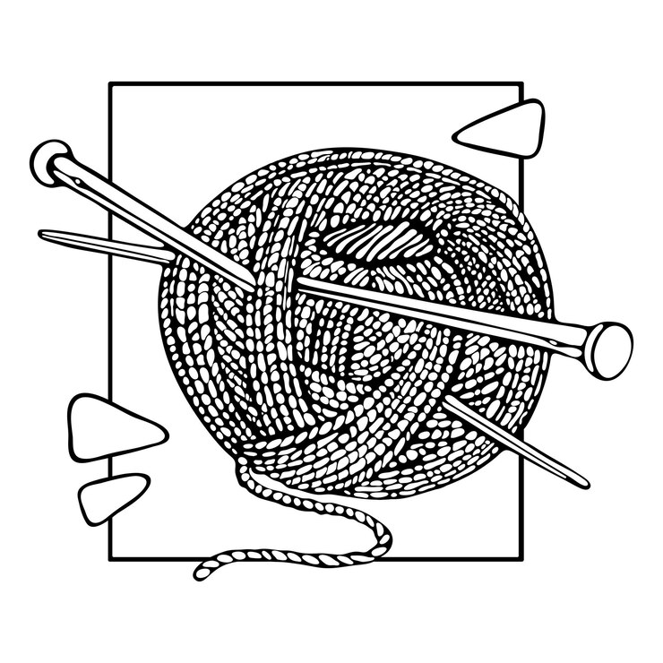 Vector ball of wool with knitting needles monochrome needlework concept for coloring page premium vector
