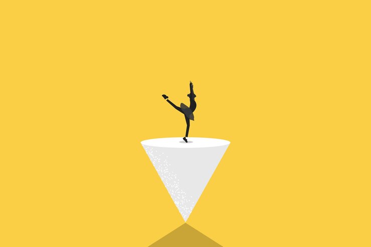 Vector ballerina stand balancing on triangle work life balance career opportunity vector symbol job opportunity and career