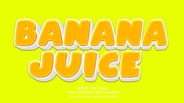 Banana Juice 3d Editable Text Effect Vector With Cute Background