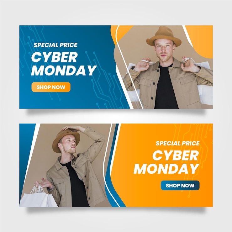 Vector banner cyber monday dengan foto dalam desain datar