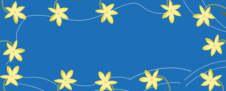 Banner frame made of lilies on a blue background with a place for the inscription