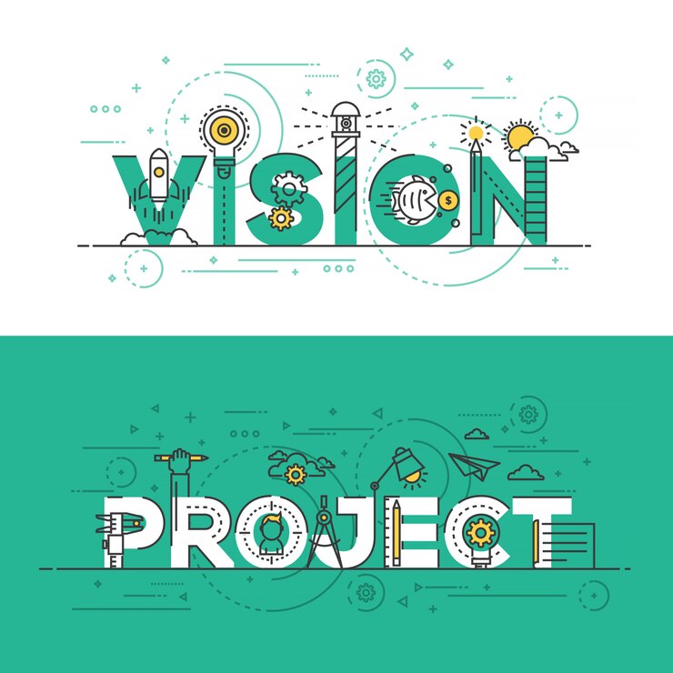 Banner konsep garis desain datar - Visi dan Proyek
