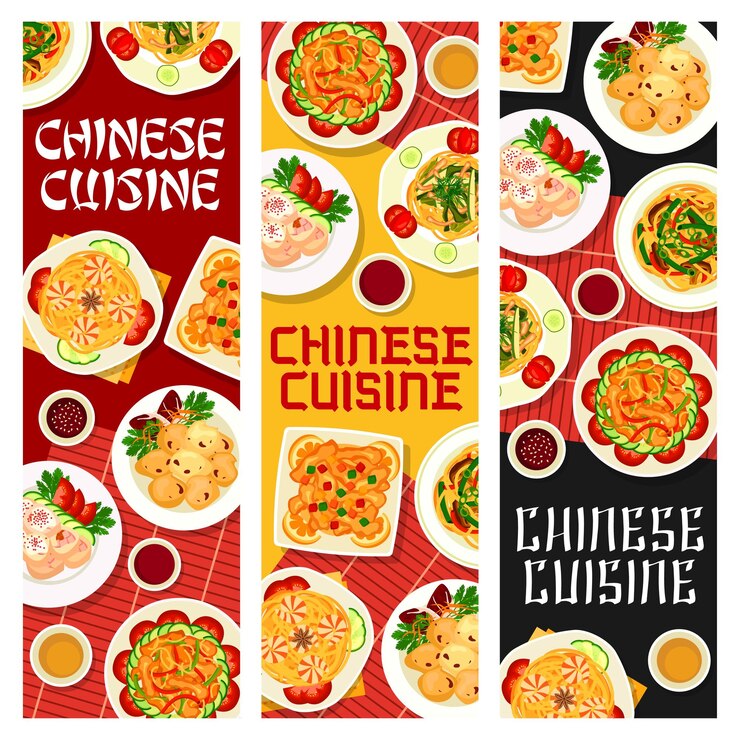 Vector banner makanan cina, makanan cina, dan menu asia