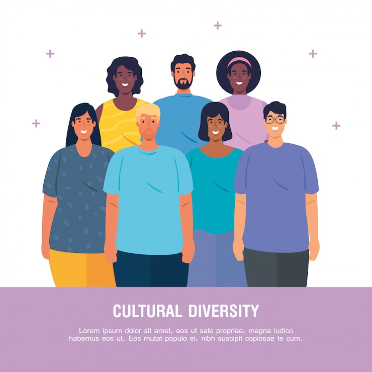 Vector banner of multiethnic young people together, cultural and diversity concept