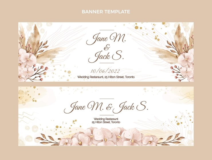 Vector banner pernikahan boho cat air