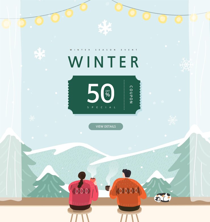 Vector banner popup ilustrasi acara belanja musim dingin