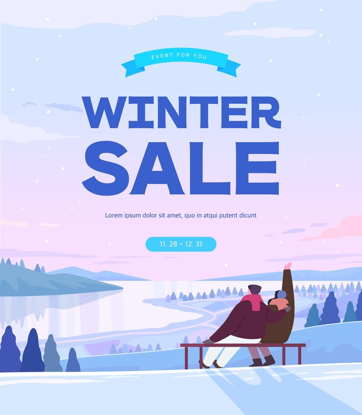 Vector banner popup ilustrasi acara belanja musim dingin