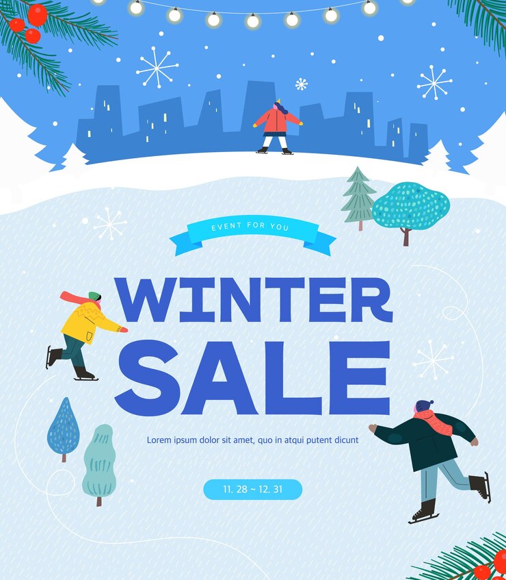 Vector banner popup ilustrasi acara belanja musim dingin