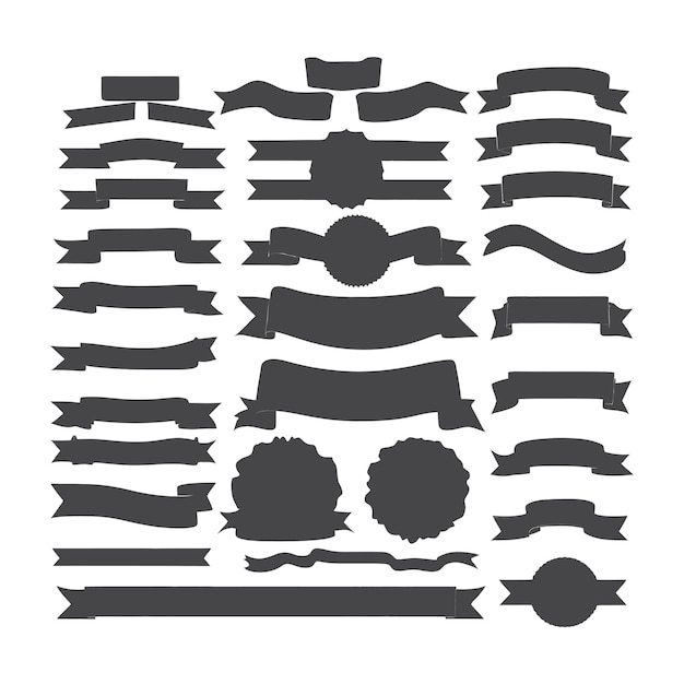 banner ribbon set silhouette vector black shape