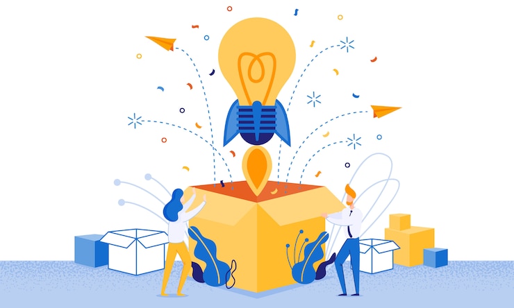 Vector banner successful launch new idea cartoon flat.