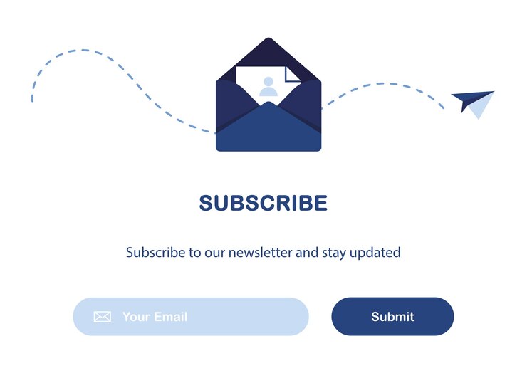 Vector banner template of email marketing with a letter in the envelope for subscribe to newsletter. blue