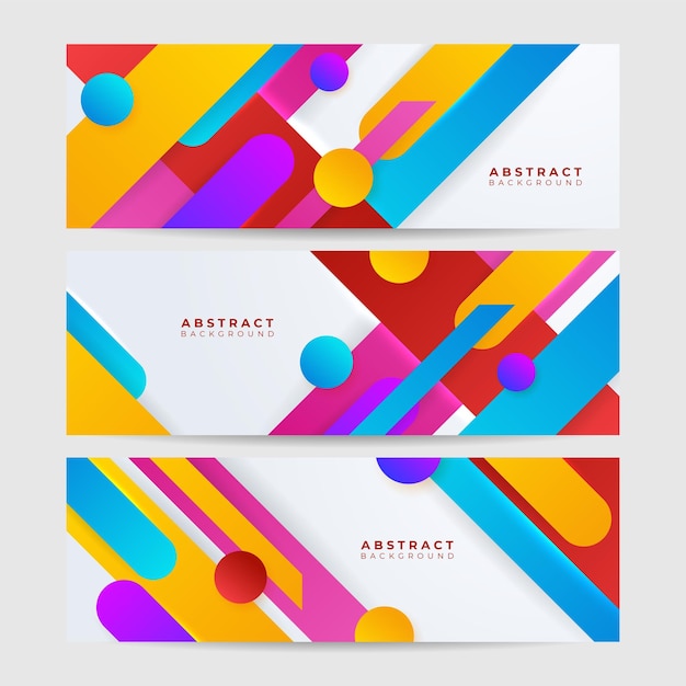 Banner web geometris abstrak modern penuh warna Desain banner teknologi dengan segitiga persegi lingkaran dan bentuk geometris Vektor templat latar belakang pola banner desain grafis abstrak