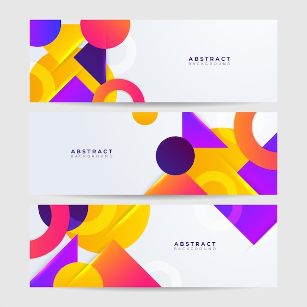 Banner web geometris abstrak modern penuh warna Desain banner teknologi dengan segitiga persegi lingkaran dan bentuk geometris Vektor templat latar belakang pola banner desain grafis abstrak