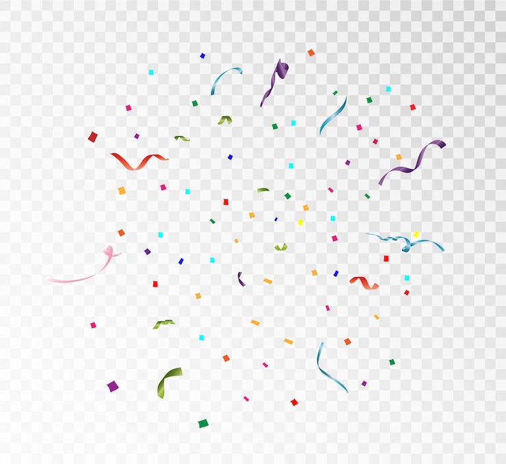 Vector banyak confetti kecil berwarna-warni dan pita