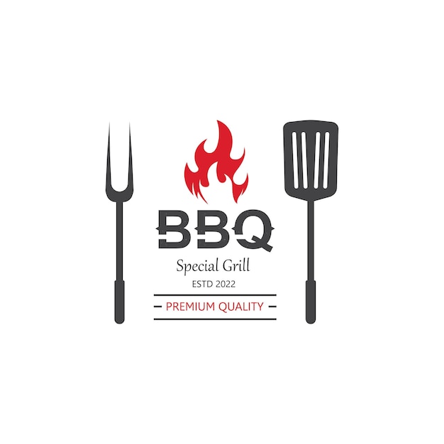 Barbecue BBQ Smoke and Grill Vintage Design Template With Crossed Spatula and Flame