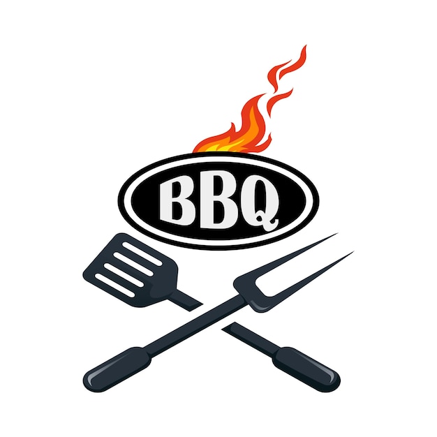 barbecue logo with BBQ logotype and fire concept in combination with a spatula BBQ vector eps